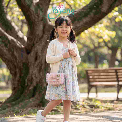 Yayang Tas Selempang Anak Perempuan Tweed Pita Mutiara Teddy Bear Mini Sling Bag Tas Pesta Anak Korean Style