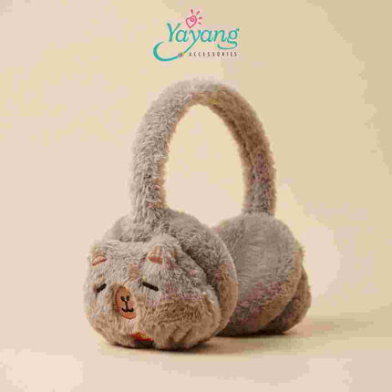 Yayang Earmuff Capybara Anak Plush Bulu Lembut Penutup Telinga Hangat Karakter Capybara Lucu Penghangat Telinga