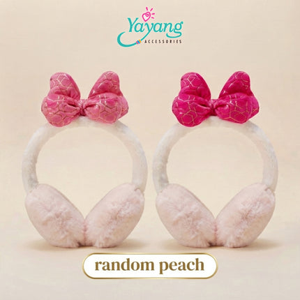 Yayang Earmuff Penutup Telinga Anti Dingin Bulu Halus Aksen Pita Motif