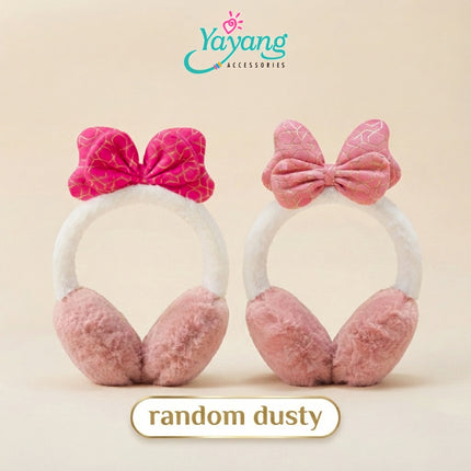 Yayang Earmuff Penutup Telinga Anti Dingin Bulu Halus Aksen Pita Motif