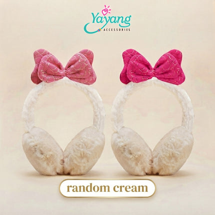 Yayang Earmuff Penutup Telinga Anti Dingin Bulu Halus Aksen Pita Motif