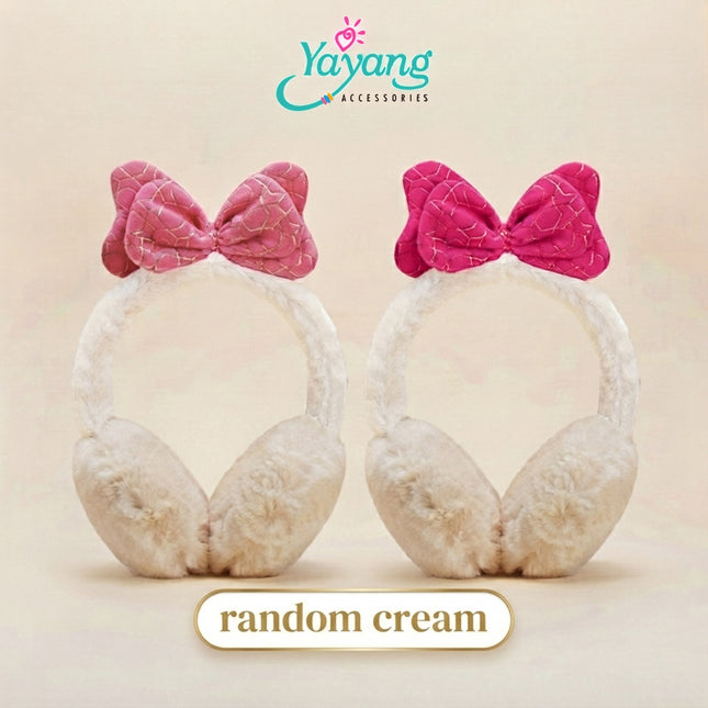 Yayang Earmuff Penutup Telinga Anti Dingin Bulu Halus Aksen Pita Motif