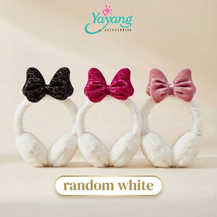 Yayang Earmuff Penutup Telinga Anti Dingin Bulu Halus Aksen Pita Motif