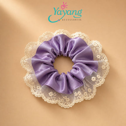 Yayang Scrunchie Satin Premium Kombinasi Renda Floral