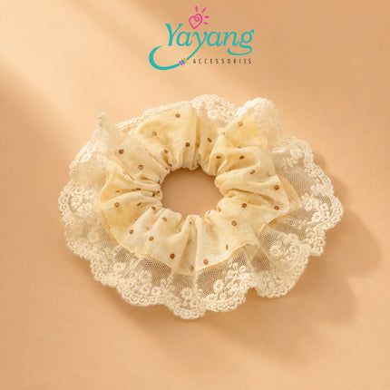 Yayang Scrunchie Ikat Rambut Motif Gingham Aksen Renda