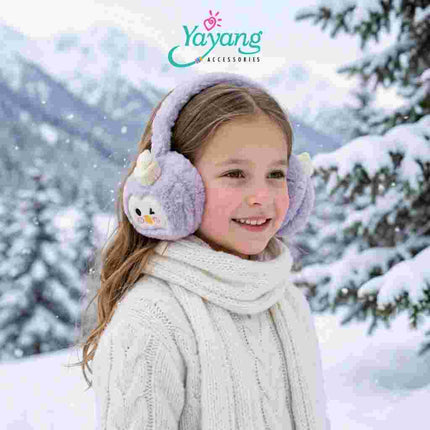 Yayang Earmuff Anak Karakter Penguin Plush Bulu Lembut Penutup Telinga Hangat Lucu Aksesoris Anak Perempuan