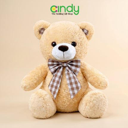Cindy Teddy Bear Sitting Herriot Plush Toy - Boneka Beruang Lembut Pita Kotak untuk Hadiah Spesial