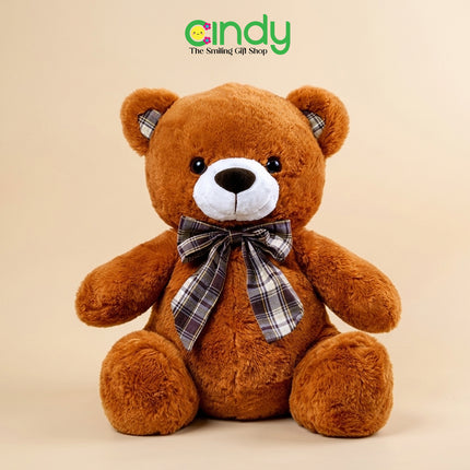 Cindy Teddy Bear Sitting Herriot Plush Toy - Boneka Beruang Lembut Pita Kotak untuk Hadiah Spesial
