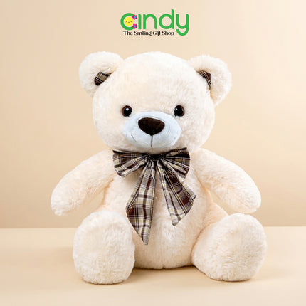 Cindy Teddy Bear Sitting Herriot Plush Toy - Boneka Beruang Lembut Pita Kotak untuk Hadiah Spesial