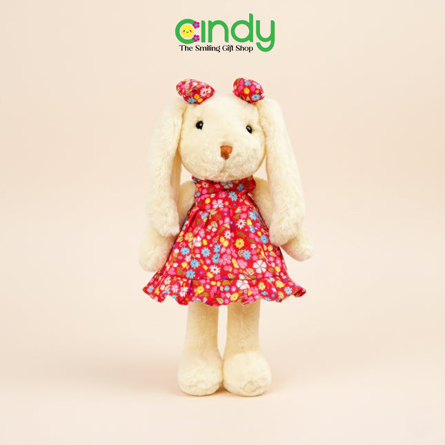 Cindy Boneka Kelinci Telinga Panjang Dress Bunga & Kotak Vintage Soft Plushie