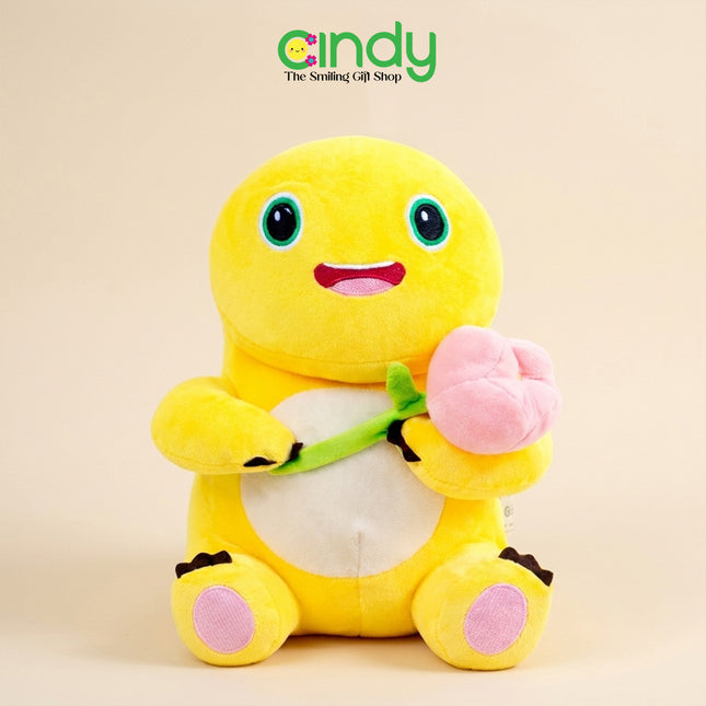 CINDY Boneka Karakter Nailong Lucu – Dino Kuning Plush Toy Lembut Pegang Bunga Mainan Anak & Hadiah