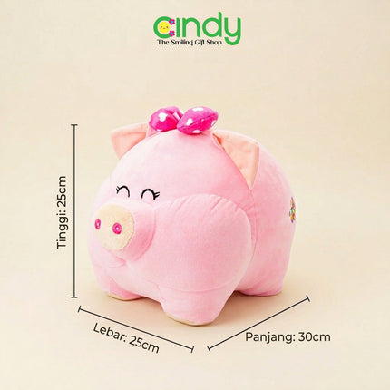 Cindy Pig Plush Toy Pink Lucu Lembut – Boneka Babi Pita Imut untuk Kado & Mainan Anak