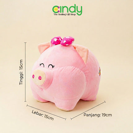 Cindy Pig Plush Toy Pink Lucu Lembut – Boneka Babi Pita Imut untuk Kado & Mainan Anak