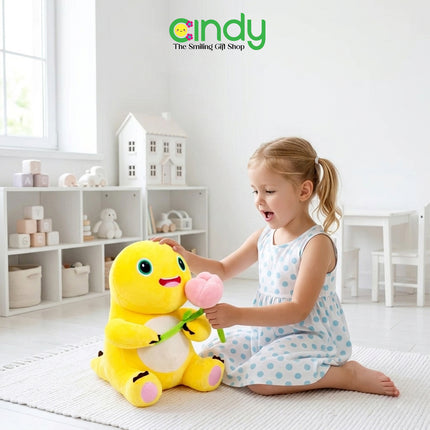 CINDY Boneka Karakter Nailong Lucu – Dino Kuning Plush Toy Lembut Pegang Bunga Mainan Anak & Hadiah