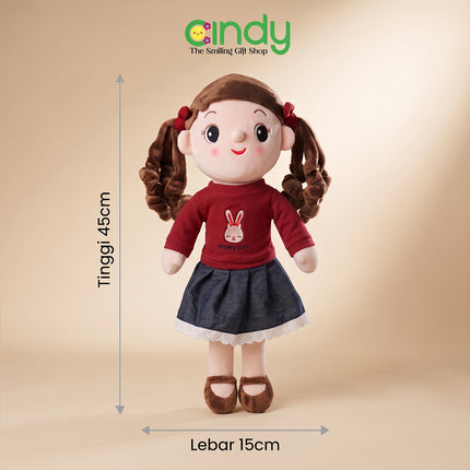 Cindy Boneka Happy Girl 45cm Boneka Anak Perempuan Lucu Plush Doll Empuk Hadiah Ulang Tahun Anak
