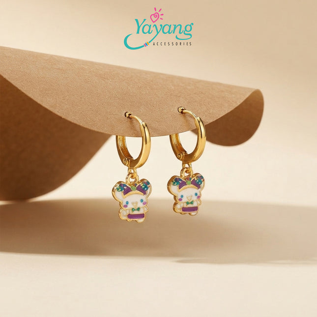 Yayang Anting Ring Anak & Remaja Charm Enamel Sanrio My Melody Cinnamoroll Huggie Earrings