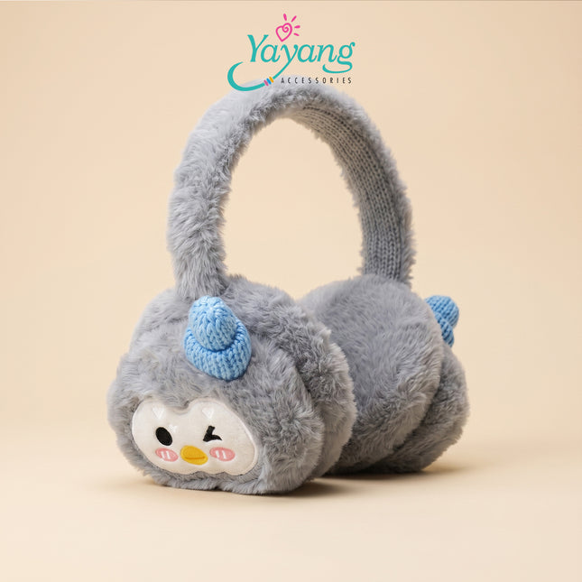 Yayang Earmuff Bulu Anak Penutup Telinga Karakter Cute Penguin Aksen Topi Kupluk Rajut