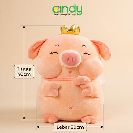 Cindy Boneka Babi Crown Premium 40cm Pig Plush Lucu Lembut Empuk Boneka Anak Kado Ulang Tahun