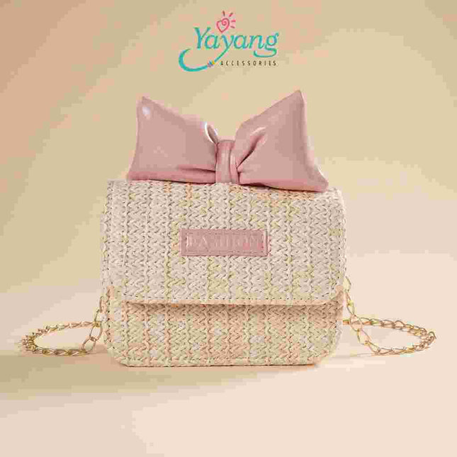 Yayang Tas Selempang Anak Perempuan Model Pita Korea Tas Rajut Mini Sling Bag Anak Lucu Fashion Kekinian