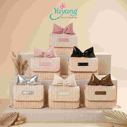 Yayang Tas Selempang Anak Perempuan Model Pita Korea Tas Rajut Mini Sling Bag Anak Lucu Fashion Kekinian