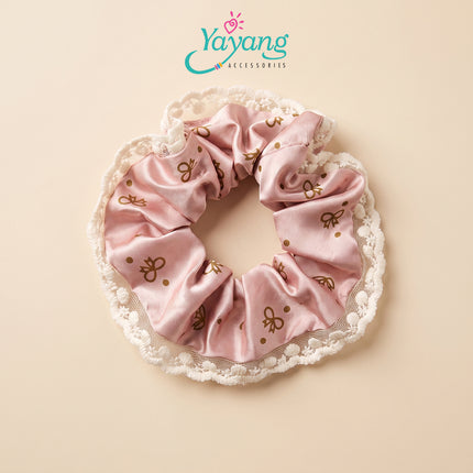 Yayang Scrunchie Satin Premium Kombinasi Renda Floral