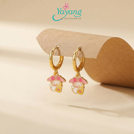 Yayang Anting Ring Anak & Remaja Charm Enamel Sanrio My Melody Cinnamoroll Huggie Earrings