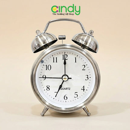 Cindy Jam Beker Alarm Meja Besi Silver Gold XS - Tahan Karat, Bunyi Nyaring, Dekorasi Elegan