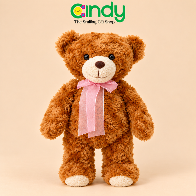 Cindy Boneka Teddy Bear Coklat Pita Lucu 35cm – Boneka Beruang Plush Lembut untuk Anak, Kado Ulang Tahun & Hadiah