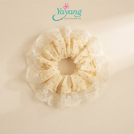 Yayang Scrunchie Ikat Rambut Motif Gingham Aksen Renda