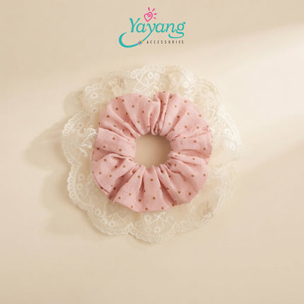 Yayang Scrunchie Ikat Rambut Motif Gingham Aksen Renda