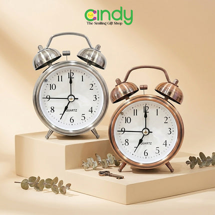 Cindy Jam Beker Alarm Meja Besi Silver Gold XS - Tahan Karat, Bunyi Nyaring, Dekorasi Elegan