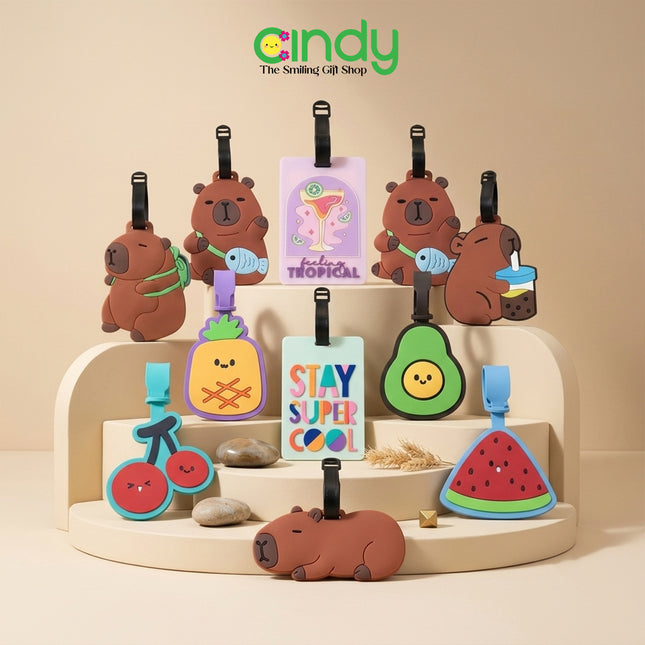 Cindy Tag Koper Silikon Rubber Karakter Capybara & Buah Tropical
