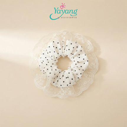 Yayang Scrunchie Ikat Rambut Motif Gingham Aksen Renda