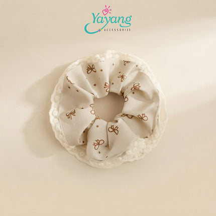Yayang Scrunchie Satin Premium Kombinasi Renda Floral