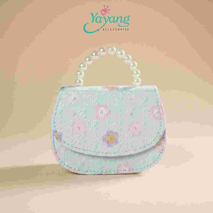 Yayang Tas Selempang Anak Perempuan Motif Bunga Korean Style Mini Sling Bag Handle Mutiara Tas Pesta Anak Lucu