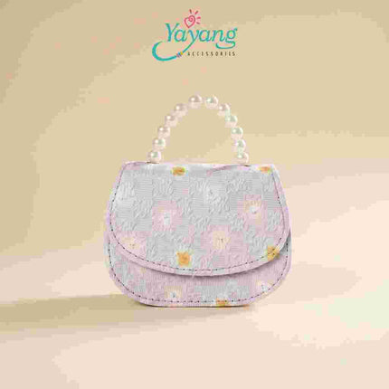 Yayang Tas Selempang Anak Perempuan Motif Bunga Korean Style Mini Sling Bag Handle Mutiara Tas Pesta Anak Lucu