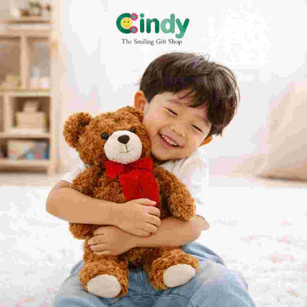 Cindy Teddy Bear Emely Plush Toy – Mainan Boneka Beruang Lembut Pita Merah untuk Hadiah Spesial