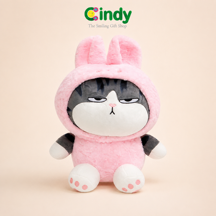 Cindy Grumpy Cat Furyu Lucu Plush Toy – Boneka Kucing Kostum Bunny Pink Lembut untuk Kado & Koleksi