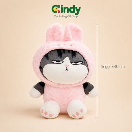 Cindy Grumpy Cat Furyu Lucu Plush Toy – Boneka Kucing Kostum Bunny Pink Lembut untuk Kado & Koleksi