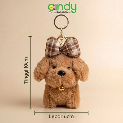 Cindy Gantungan Kunci Boneka Anjing Poodle Lucu Pita Kotak & Lonceng Bag Charm Plushie