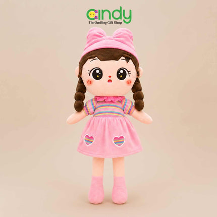 Cindy Boneka Karakter Hello Metoo Pretty Girl Topi Pita Gaun Pelangi Soft Plushie
