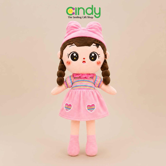 Cindy Boneka Karakter Hello Metoo Pretty Girl Topi Pita Gaun Pelangi Soft Plushie