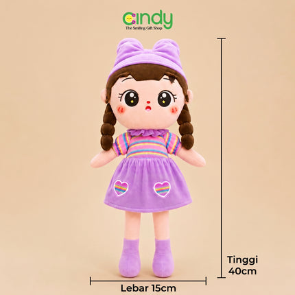 Cindy Boneka Karakter Hello Metoo Pretty Girl Topi Pita Gaun Pelangi Soft Plushie