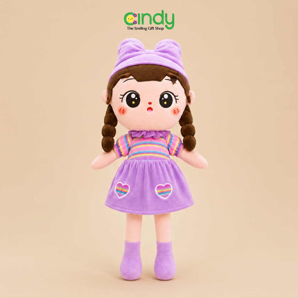 Cindy Boneka Karakter Hello Metoo Pretty Girl Topi Pita Gaun Pelangi Soft Plushie