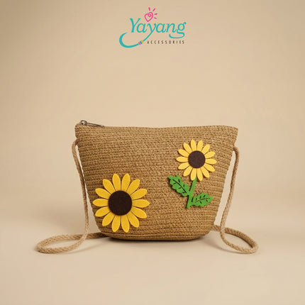 Yayang Tas Selempang Jerami Anak Perempuan Bunga Matahari Rajut Tas Anak Lucu Korean Style Tas Fashion Anak Sunflower Bag