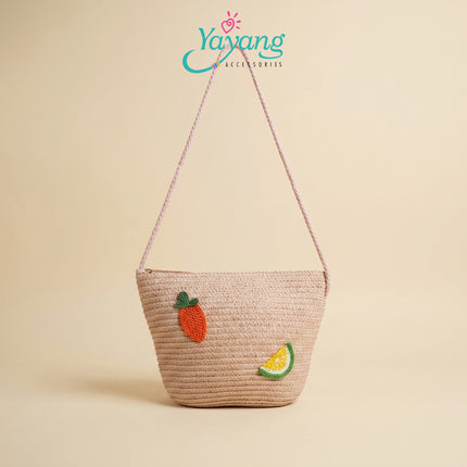 Yayang Tas Selempang Jerami Anak Perempuan  Kelinci Wortel Jeruk Tas Anak Lucu Korean Style Cute Bunny Fruit Bag-  Tas Fashion Anak