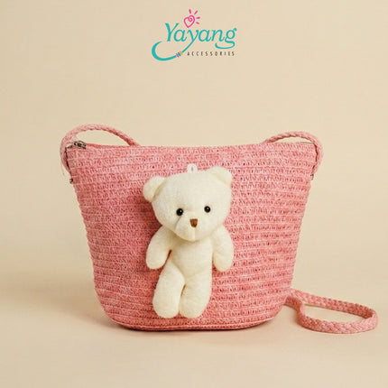 Yayang Tas Selempang Jerami  Anak Perempuan Boneka Kelinci Rajut Tas Anak Lucu Korean Style Tas Fashion Anak Cute Bunny Bag