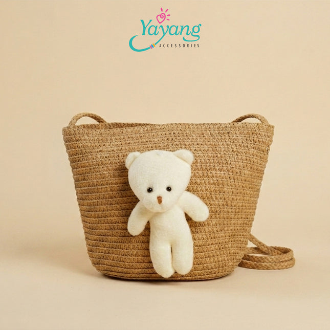 Yayang Tas Selempang Jerami  Anak Perempuan Boneka Kelinci Rajut Tas Anak Lucu Korean Style Tas Fashion Anak Cute Bunny Bag