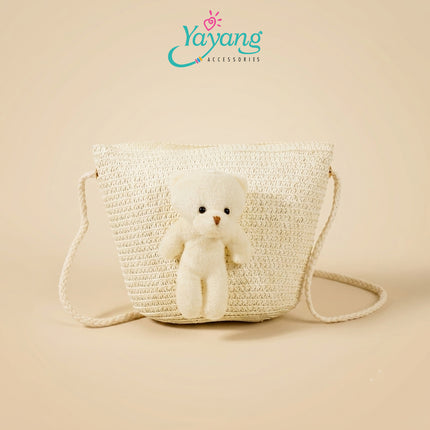 Yayang Tas Selempang Jerami  Anak Perempuan Boneka Kelinci Rajut Tas Anak Lucu Korean Style Tas Fashion Anak Cute Bunny Bag