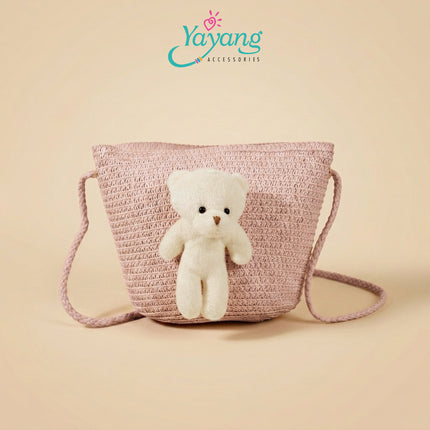 Yayang Tas Selempang Jerami  Anak Perempuan Boneka Kelinci Rajut Tas Anak Lucu Korean Style Tas Fashion Anak Cute Bunny Bag